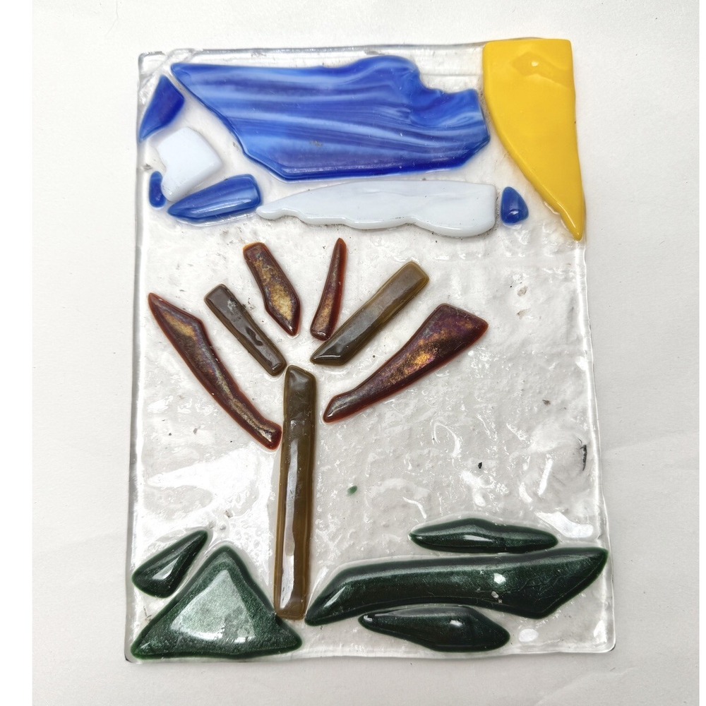 Fused Vertical Glass Art Outdoor Scene Plate‎ / Tray 8" x 5.5"